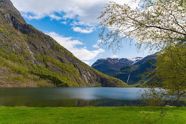 Foto grátis skjolden noruega 16 de maio de 2023 montanha e cachoeira