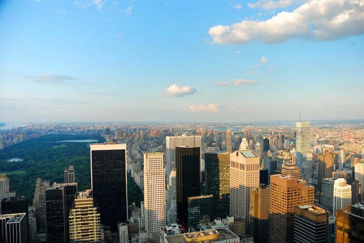 Foto grátis skyline de nova york com central park e arranha-céus
