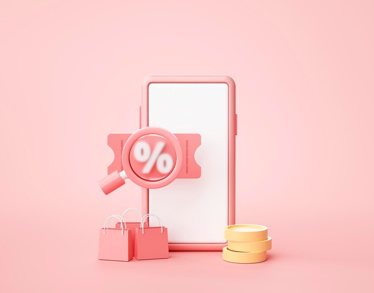 Foto grátis smartphone com banner de conceito de compras on-line de promoção de desconto renderização em 3d