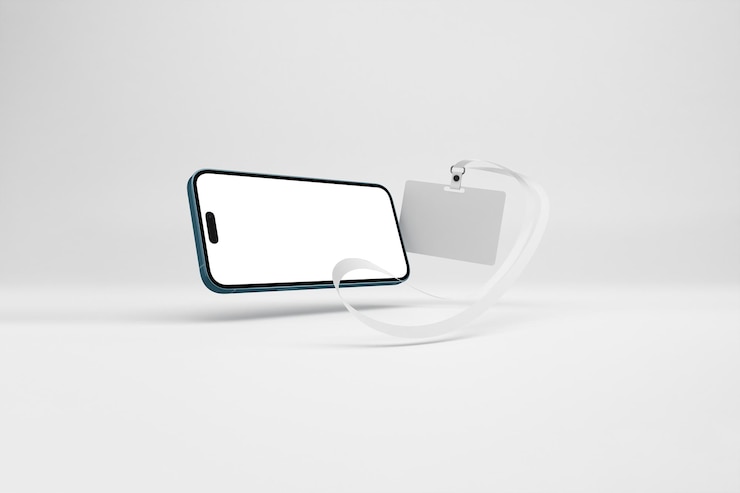 Foto grátis smartphone com modelo de cartão de identificação flutuando em uma superfície branca