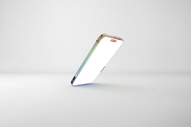 Foto grátis smartphone em uma foto de estúdio minimalista com luz e reflexo