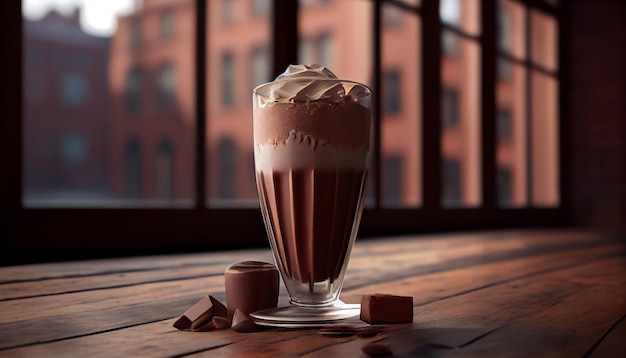 Foto grátis sobremesa de chocolate na mesa com ia generativa de xícara de café