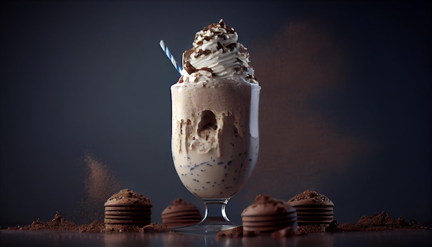 Sobremesa gourmet com IA generativa de milk-shake de chocolate amargo