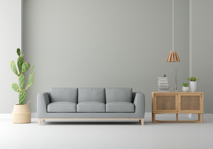 Foto grátis sofa cinza na sala de estar com espaço livre