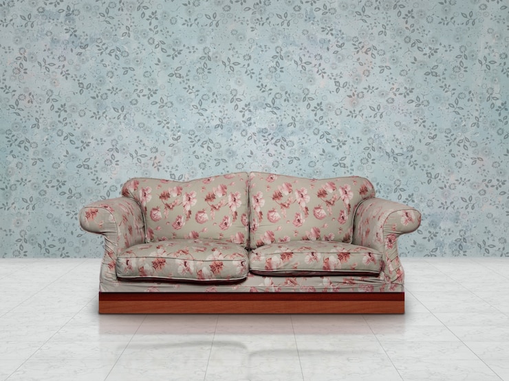 Foto grátis sofa cinza no quarto azul.