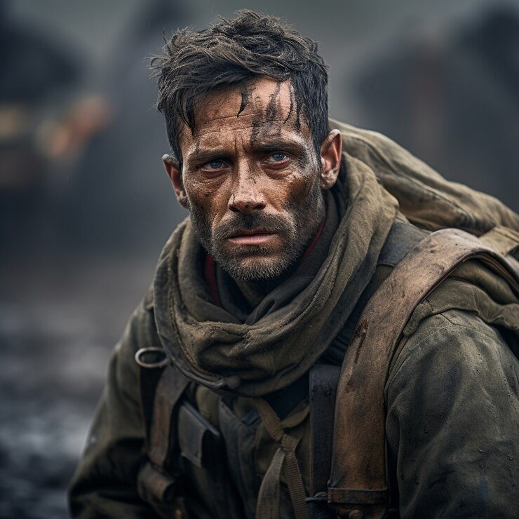 Foto grátis soldado de tiro médio na zona de guerra