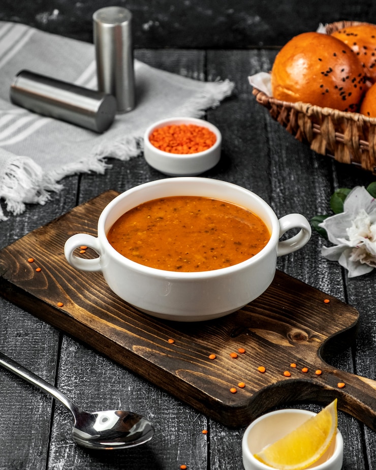 Foto grátis sopa de lentilha em cima da mesa