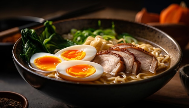 Foto grátis sopa de ramen de carne grelhada de refeição gourmet fresca gerada por ia