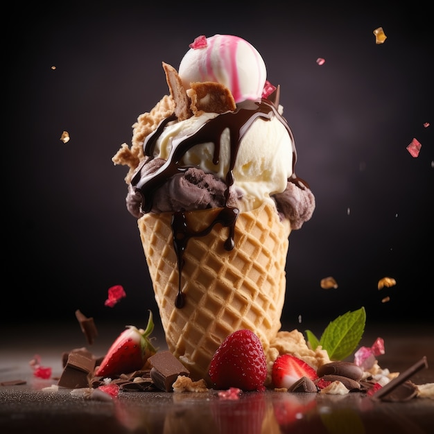 Foto grátis sorvete delicioso com cobertura