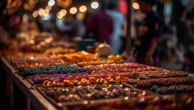 Souvenirs multicoloridos vendidos no mercado noturno do leste asiático gerado por ia