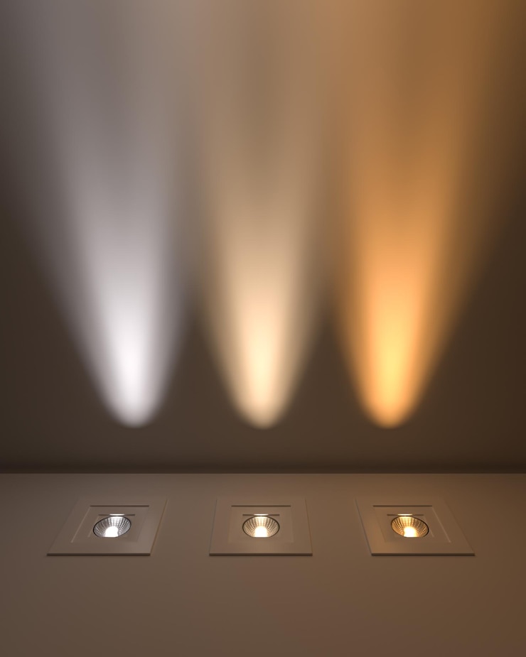 Foto grátis spotes de led triplos com contraste de temperatura de cor em renderização 3d
