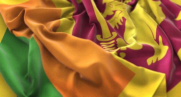 Sri lanka flag ruffled beautifully waving macro close-up shot