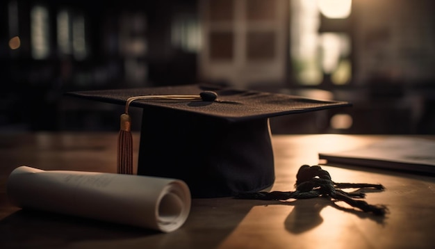 Foto grátis sucesso alcançado boné e borla de diploma gerados por ia