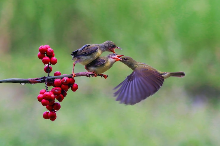 Foto grátis sunbird alimentando sunbird pairando