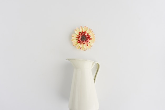 Superfície branca com flor e vaso