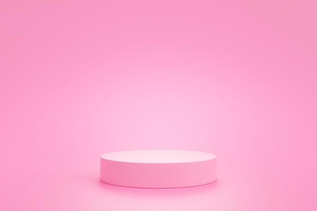 Suporte de exibição de produto de pódio rosa vazio pedestal mínimo em renderização 3D de fundo rosa
