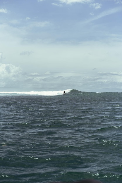 Surfando em Bali Um surfista no oceano pega uma onda