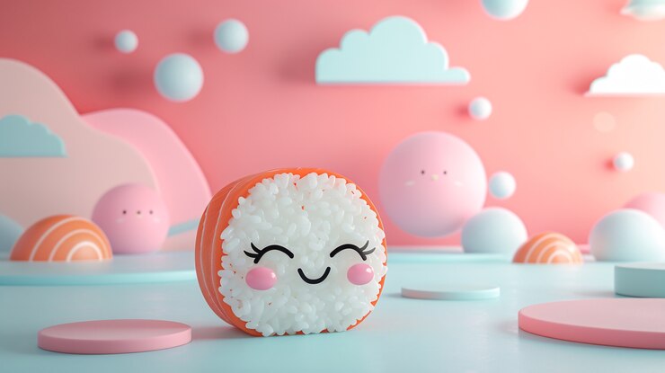 Foto grátis sushi bonito em 3d com cara.