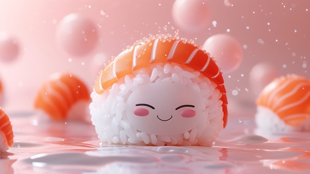 Sushi bonito em 3D com cara.