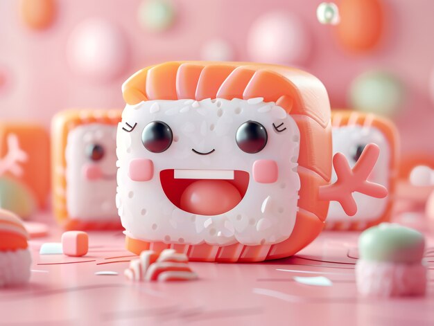 Sushi bonito em 3D com cara.