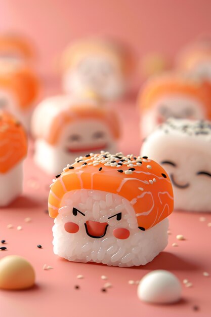 Sushi bonito em 3D com cara.