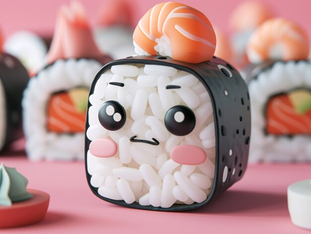 Sushi bonito em 3D com cara.