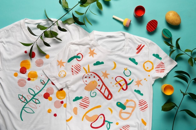 Foto grátis t-shirt branca com design diy pintado com cores