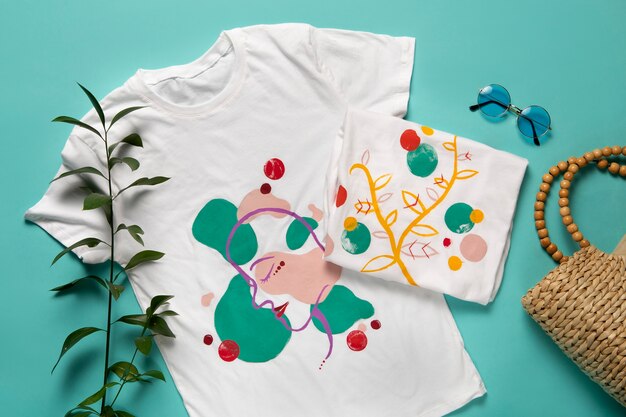 T-shirt branca lisa com design pintado diy