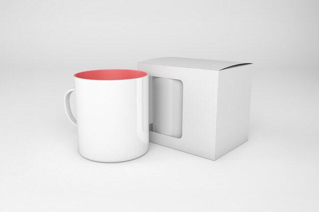 Taça branca com interior rosa ao lado de uma caixa de presentes