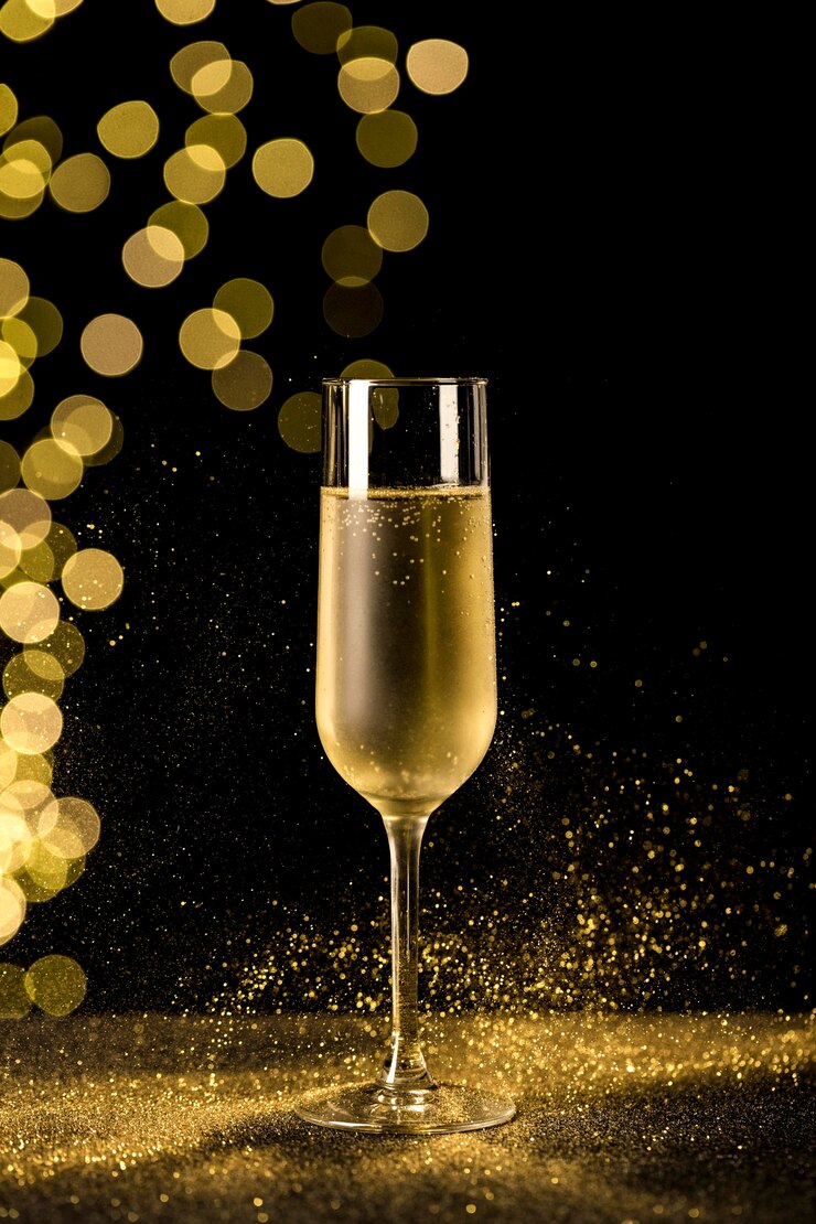 Foto grátis taça de champanhe com luzes bokeh
