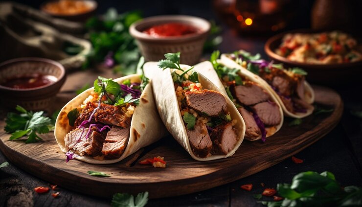 Foto grátis taco de carne grelhada com coentro fresco e tomate gerado por ia