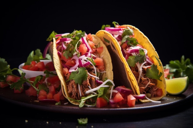 Foto grátis tacos com carne de vaca em um prato gourmet cartazes de menus de pratos saborosos