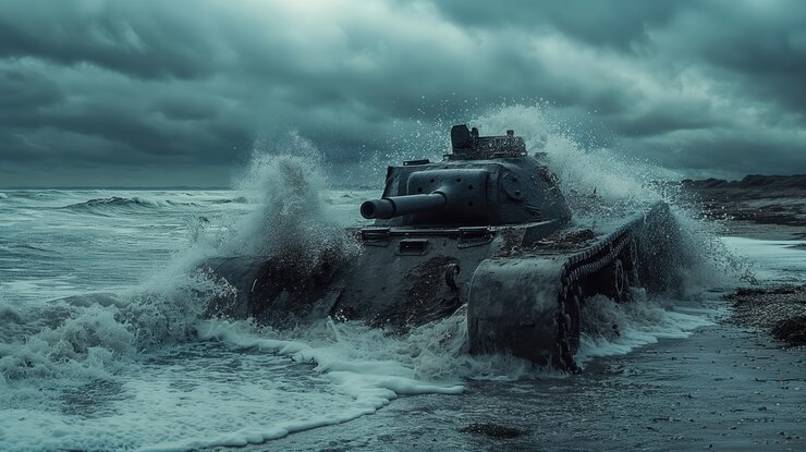 Foto grátis tanque de guerra de estilo escuro no campo de batalha