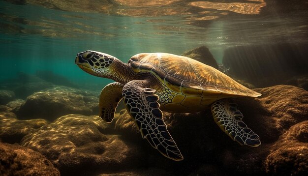 Tartaruga marinha verde nadando em águas tropicais geradas por IA