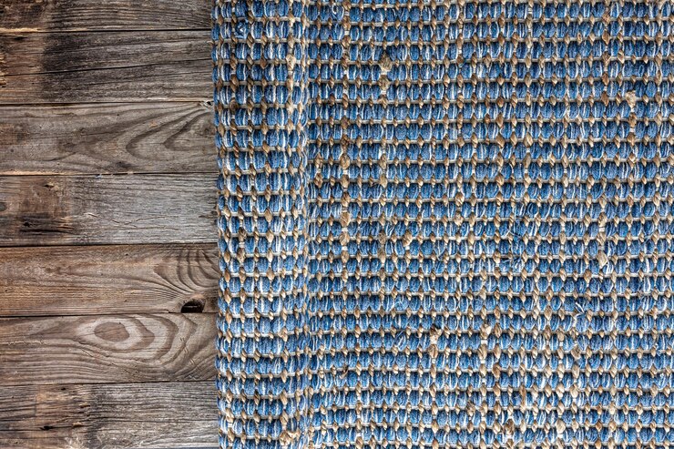 Foto grátis tecido de fundo de denim geométrico tecido à mão, tapete de área, jute trançado