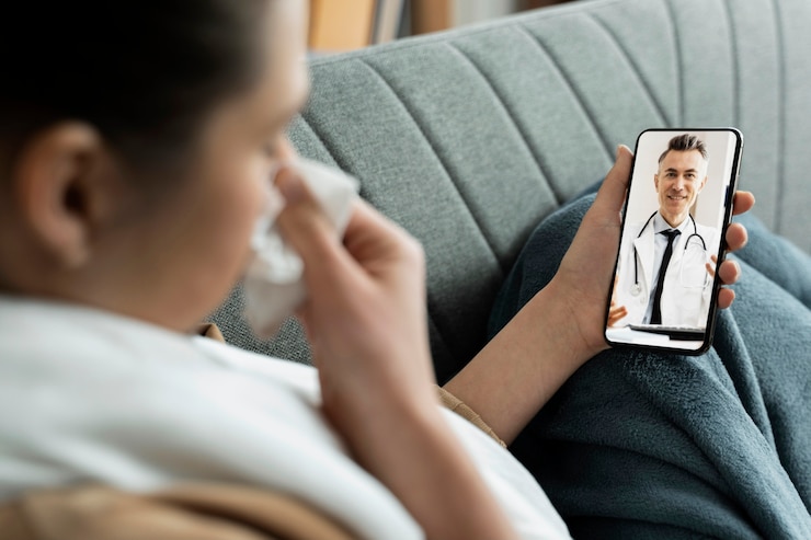 Foto grátis teleconsulta médica para paciente doente em casa