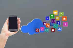 Foto grátis telefone móvel com a nuvem de ícones da aplicação