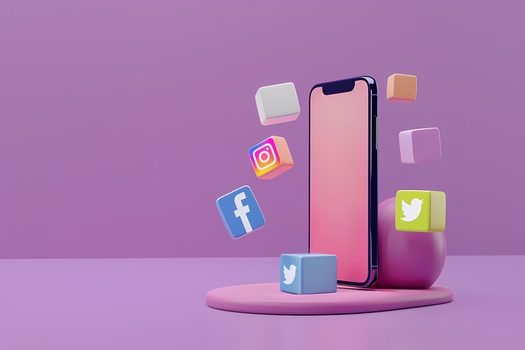 Foto grátis telefone realista no conceito de mídia social do estúdio