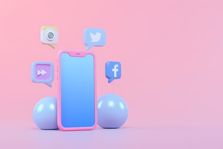 Foto grátis telefone realista no conceito de mídia social do estúdio