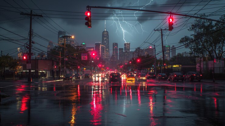 Foto grátis tempestade sobre a cidade à noite