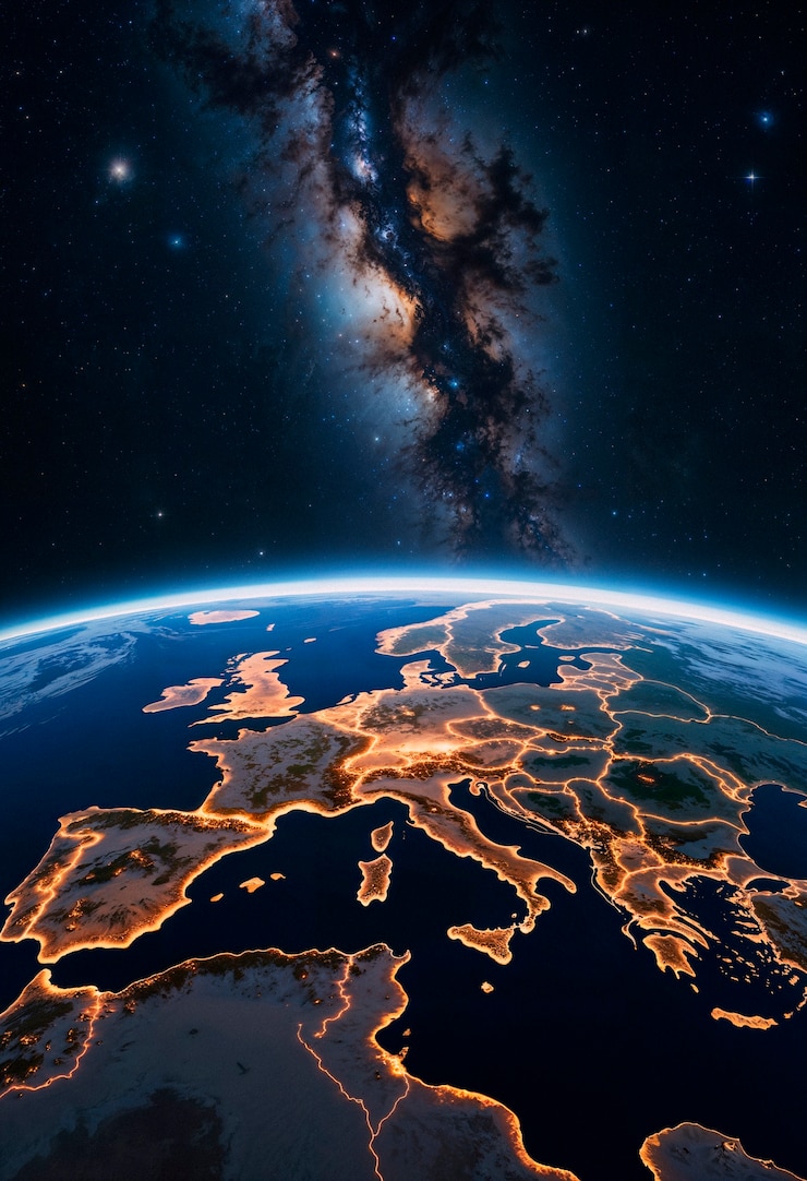 Foto grátis terra vista do espaço com a via láctea
