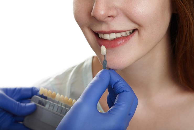 Foto grátis teste de cor dos dentes do paciente