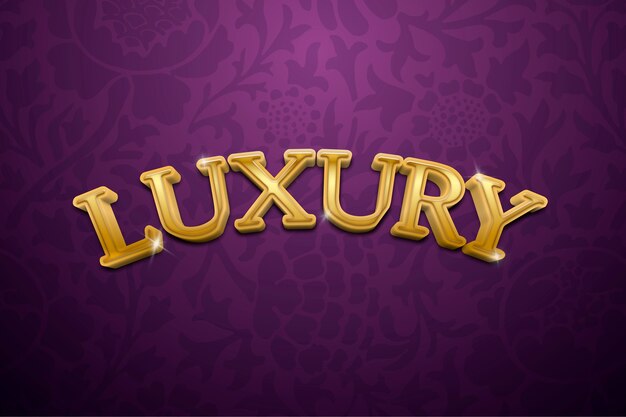 Texto 3D luxuoso em ilustração de tipografia sofisticada de ouro
