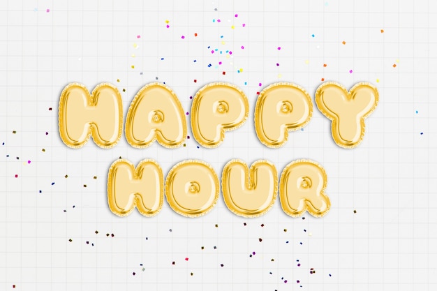 Texto de happy hour em fonte de balão