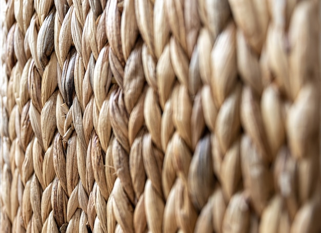 Foto grátis textura de palha bege tecida, plano de fundo de tranças do close-up do caule da planta.