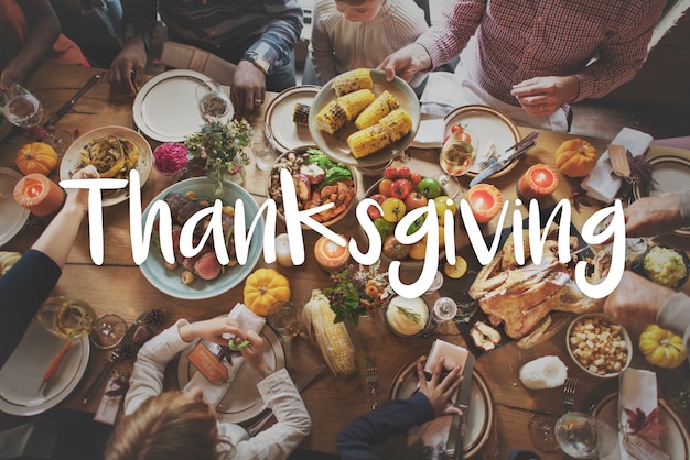 Thnaksgiving, bênção, celebrando, grato, refeição, conceito