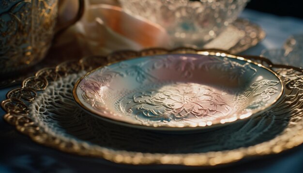 Tigela de cerâmica ornamentada acrescenta elegância à mesa gerada por IA