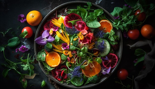 Tigela de salada fresca com vegetais orgânicos coloridos gerados por IA