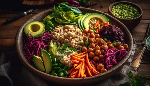 Tigela de salada fresca com vegetais orgânicos e quinoa gerada por IA