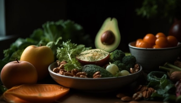 Foto grátis tigela de salada vegetariana fresca com abacate e tomate gerada por ia